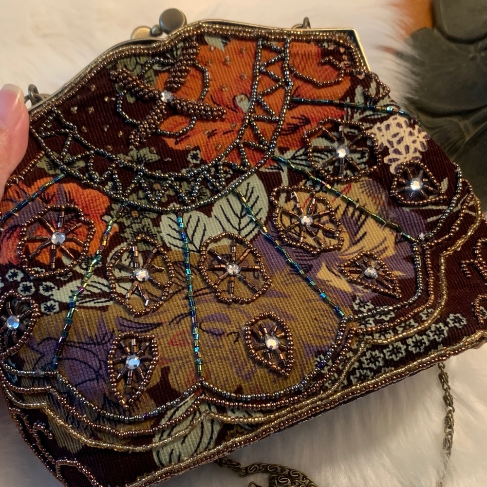 VINTAGE Floral Beaded Bronze Small Purse - Picture 8 of 8